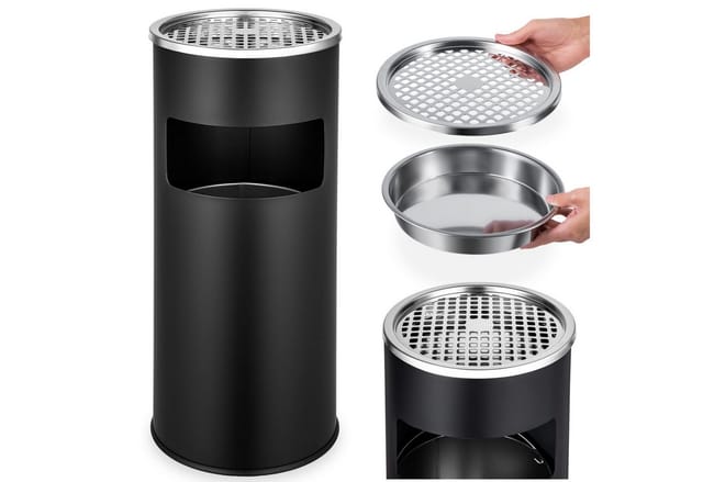 Tectake Standaschenbecher Rund Mit Mülleimer und Inneneimer 25 x 25 x 61 cm Schwarz