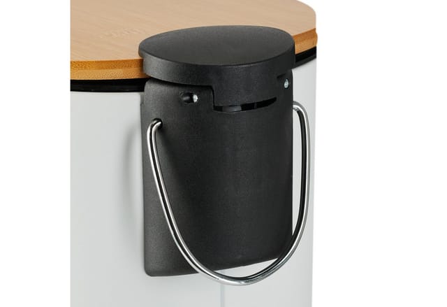Relaxdays Badmülleimer Eisen Bambus Weiß Rutschfest Soft-Close 22,5 cm x 17 cm x 23 cm 0,6 kg