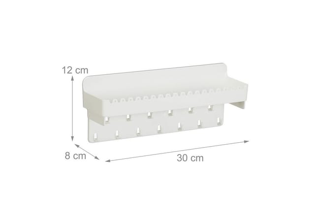 Relaxdays Wandschmuckhalter Kunststoff Weiß mit Klebepads 12 cm x 30 cm x 8 cm 230 g
