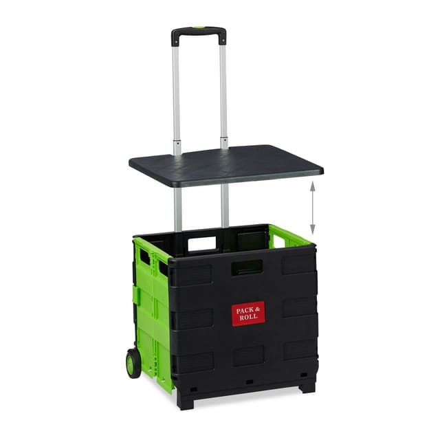 Relaxdays Einkaufstrolley ABS Aluminium Grün Klappbar 99 cm x 45,5 cm x 37,5 cm 3 kg