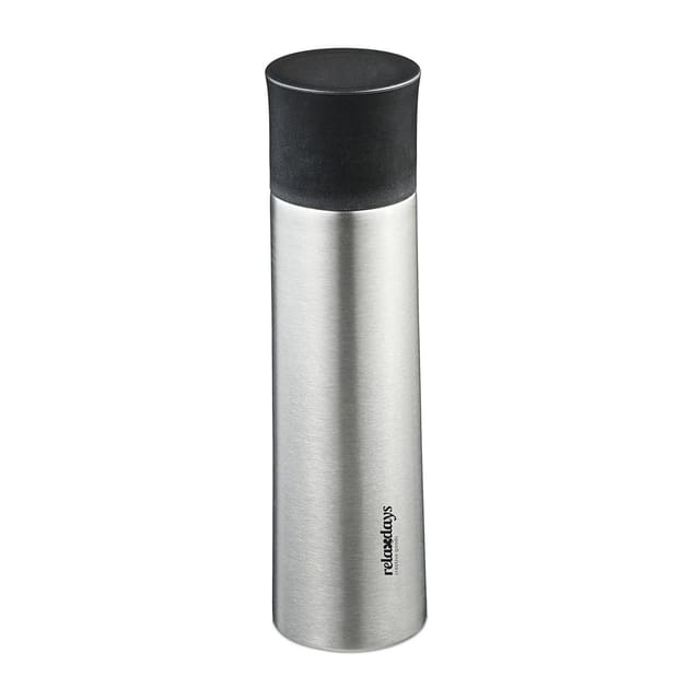 Relaxdays Trinkflasche Edelstahl Silber Schwarz Doppelwandig Auslaufsicher mit Becher 500 ml 26 cm x 7 cm 430 g
