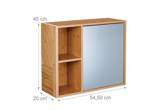 Relaxdays Spiegelschrank Bambus MDF Glas Natur mit Regalfächern Höhenverstellbar 45 cm x 54,5 cm x 20 cm 8,2 kg