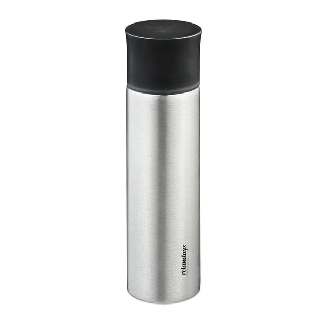Relaxdays Trinkflasche Edelstahl Silber Doppelwandig Vakuumisoliert Auslaufsicher mit Becher 750 ml 28,5 cm x 8 cm 510 g