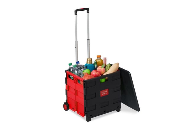 Relaxdays Einkaufstrolley ABS Aluminium Rot Klappbar 99 cm x 45,5 cm x 37,5 cm 3 kg
