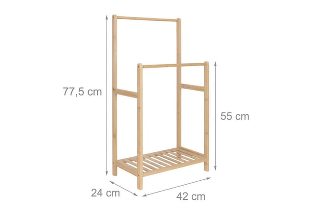 Relaxdays Handtuchständer Bambus Natur 2 Stangen Ablage Freistehend 77,5 cm x 42 cm x 24 cm 1,3 kg