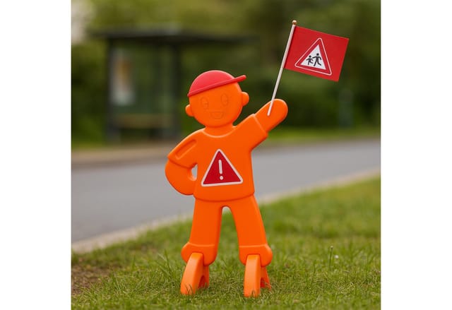 Relaxdays Warnfigur PE Orange mit Fahne 84 cm x 52 cm x 46 cm 1,6 kg