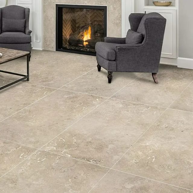 Bodenfliese Feinsteinzeug Travertino Creme Matt 60 cm x 30 cm