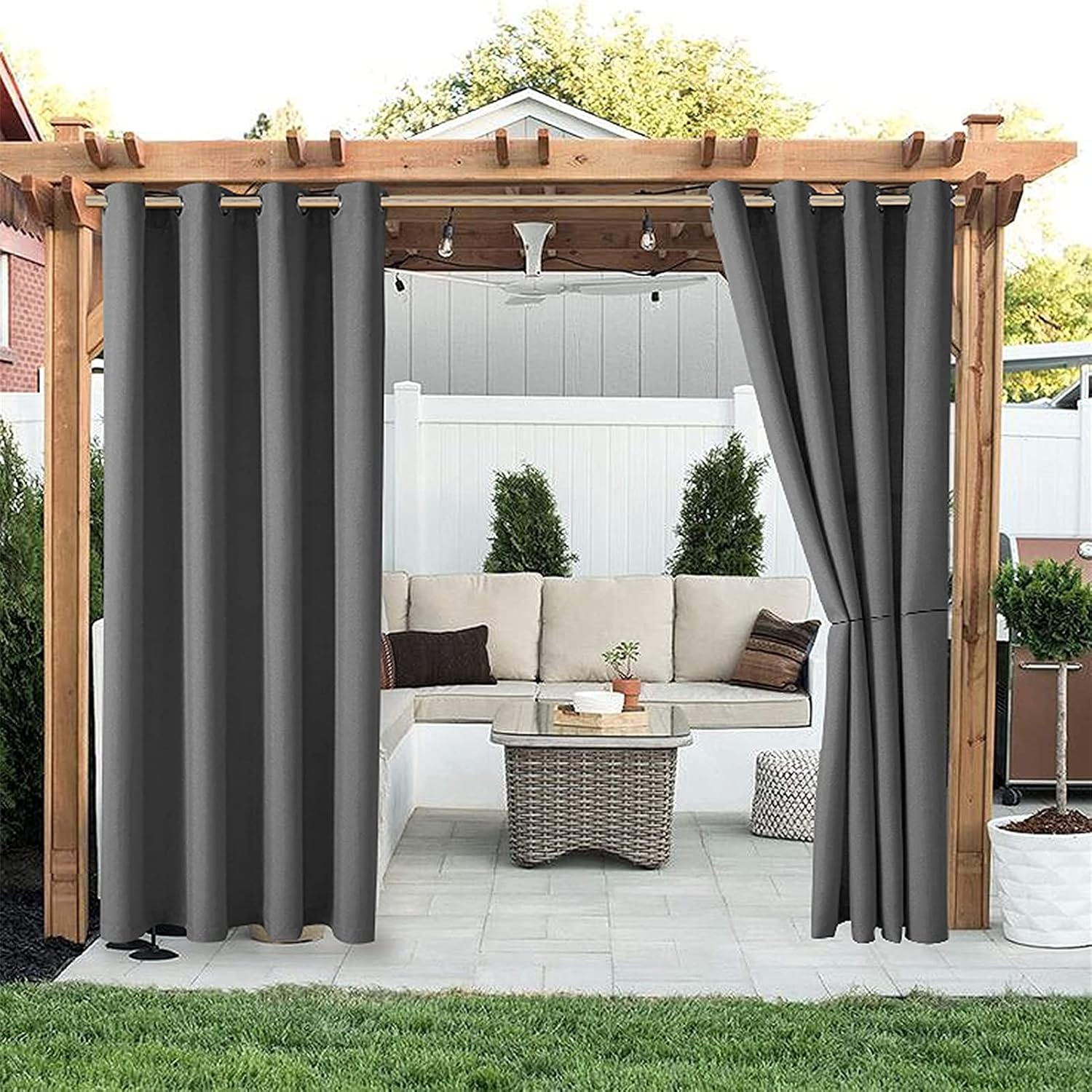 Rideaux D'Extérieur, 132x274cm, Imperméables, Résistants Aux Uv, Occultants, Adaptés Aux Pergolas Extérieures Avec Ouvertures (gris Foncé).