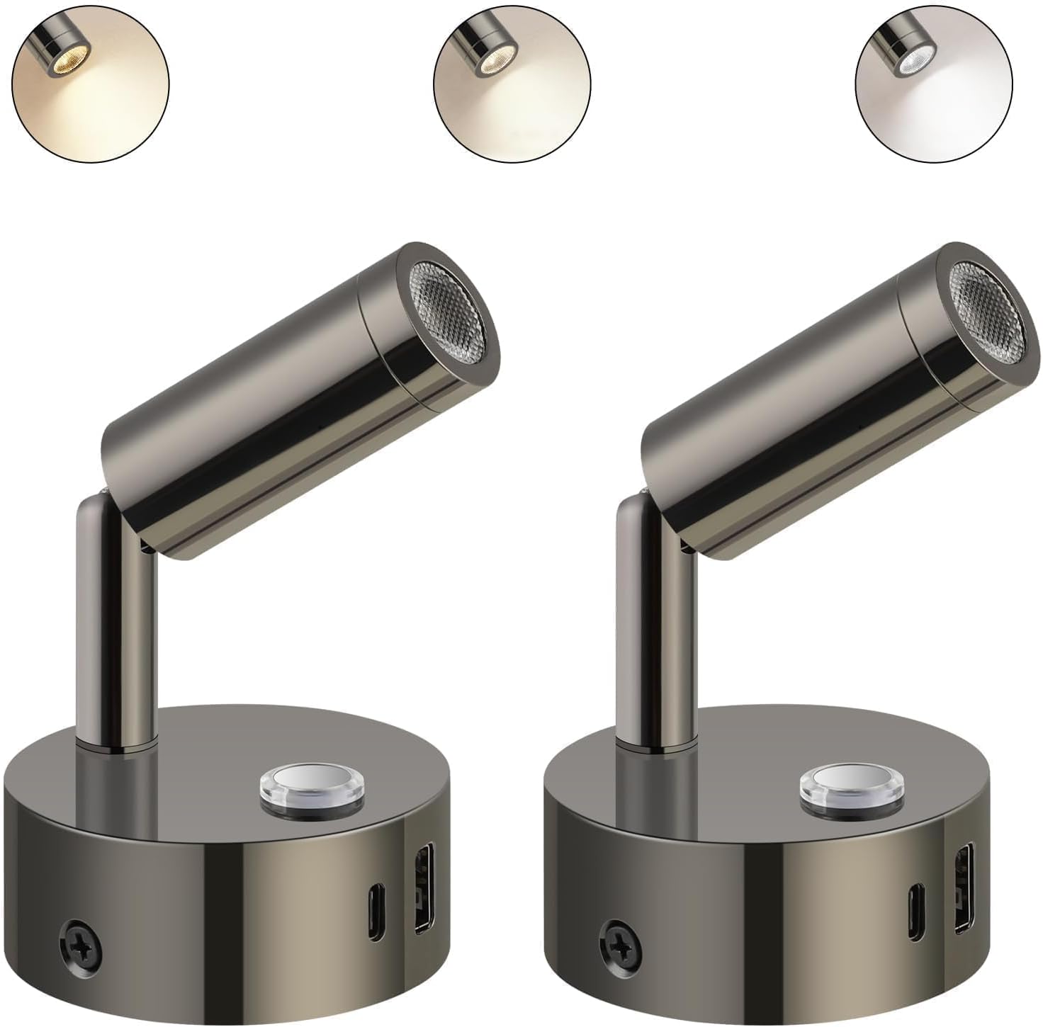 Lampes De Lecture Led, Lot De 2, À Intensité Variable (3000k-6000k), Avec Interface Usb A+c, Adaptées Aux Bateaux, Voitures Et Camionnettes.