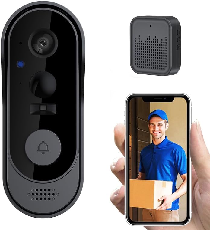 Sonnette Vidéo Sans Fil, Sans Abonnement Requis, Sonnette Vidéo Hd 1080p Avec Sonnerie, Wi-fi 2,4 Ghz.