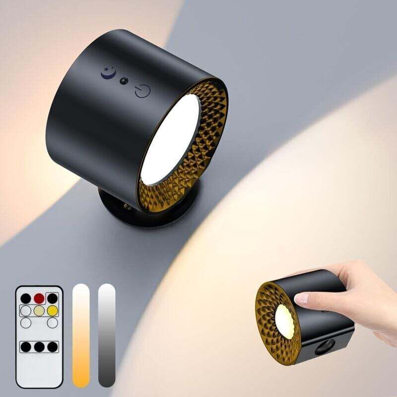 Lampe Murale À Led Double Face Avec Télécommande, Appliques À Batterie, Contrôle Tactile, 3 Températures, Usb, Rechargeables, Spots Muraux, Rotation, À 360°, Pour Salon (1 Pièce Noir)