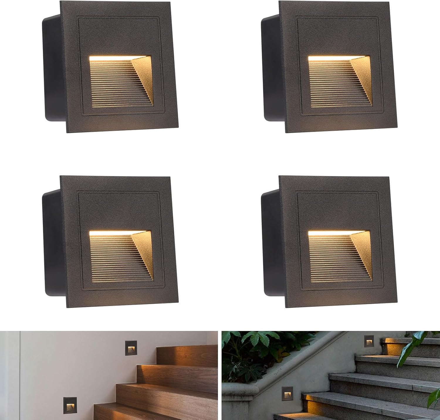 Lot De 4 Spots Led Encastrés Pour Escalier, Blanc Chaud 3000k, 3w, Noir, Pour Intérieur.