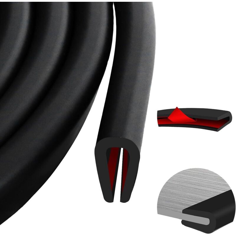 Bande De Chant En Caoutchouc, Joint D'Étanchéité En Caoutchouc Auto-adhésif En Forme De U, Bande De Protection De Chant De Porte (3 Mètres, 1,6 Mm)