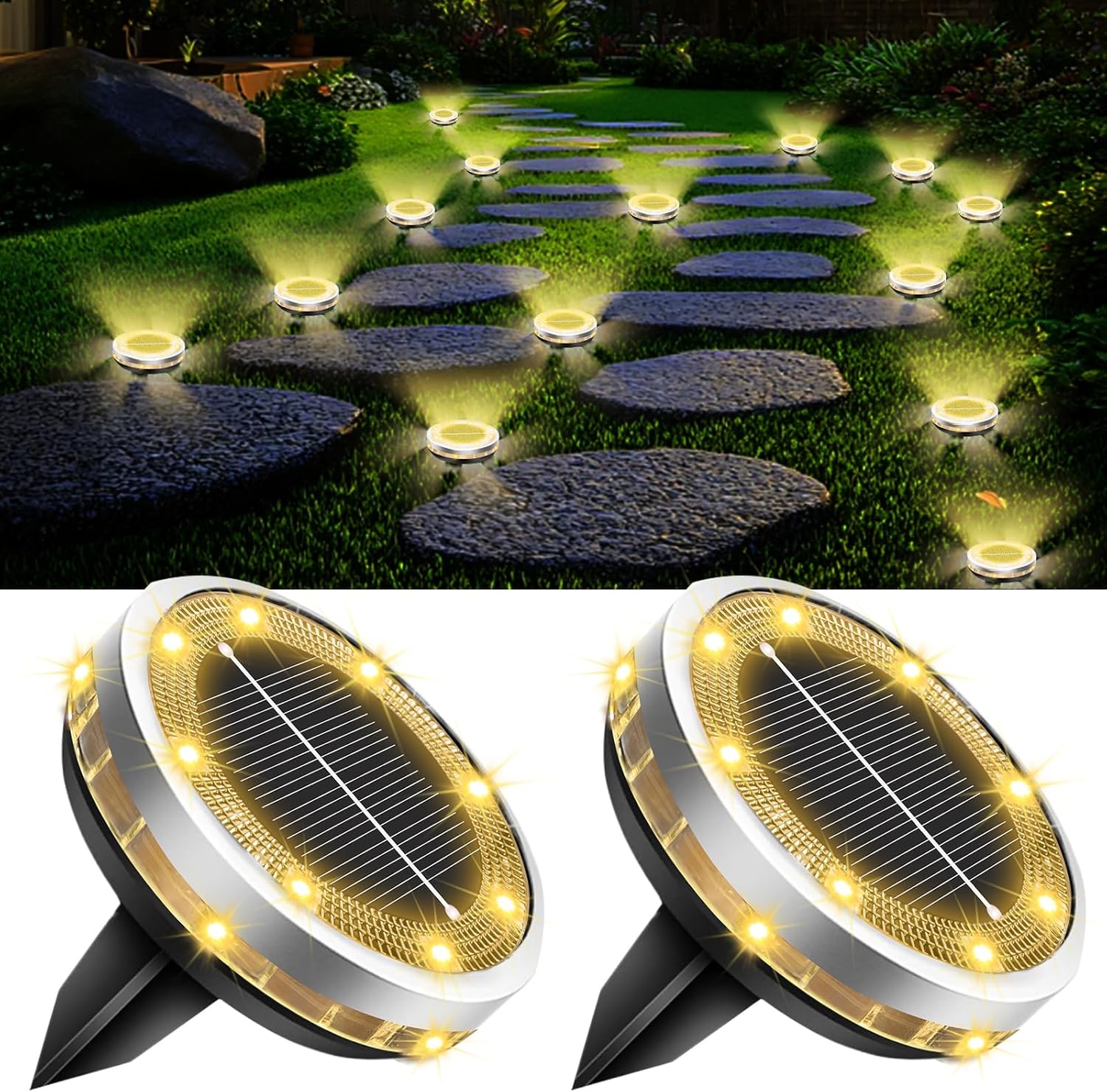 Lampes Solaires D'Extérieur, Lot De 2, Étanches, Pour Allées, Sentiers, Pelouses, Jardins Et Terrasses — Lumière Blanche Chaude