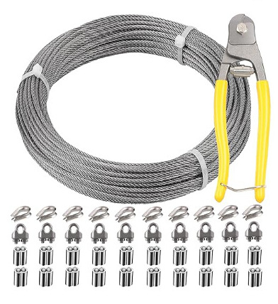 Câble En Acier De 30 M, Avec Manchon Et Émerillon, Kit De Suspension Extérieure, Clôture De Jardin