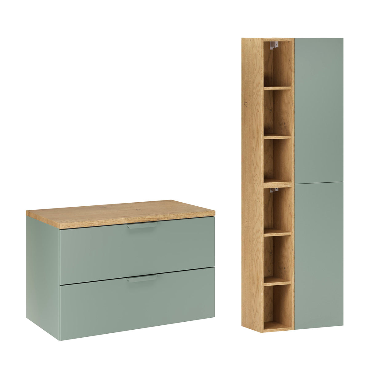 Set Waschtischunterschrank 80cm Und Säule Oria Mattgrün