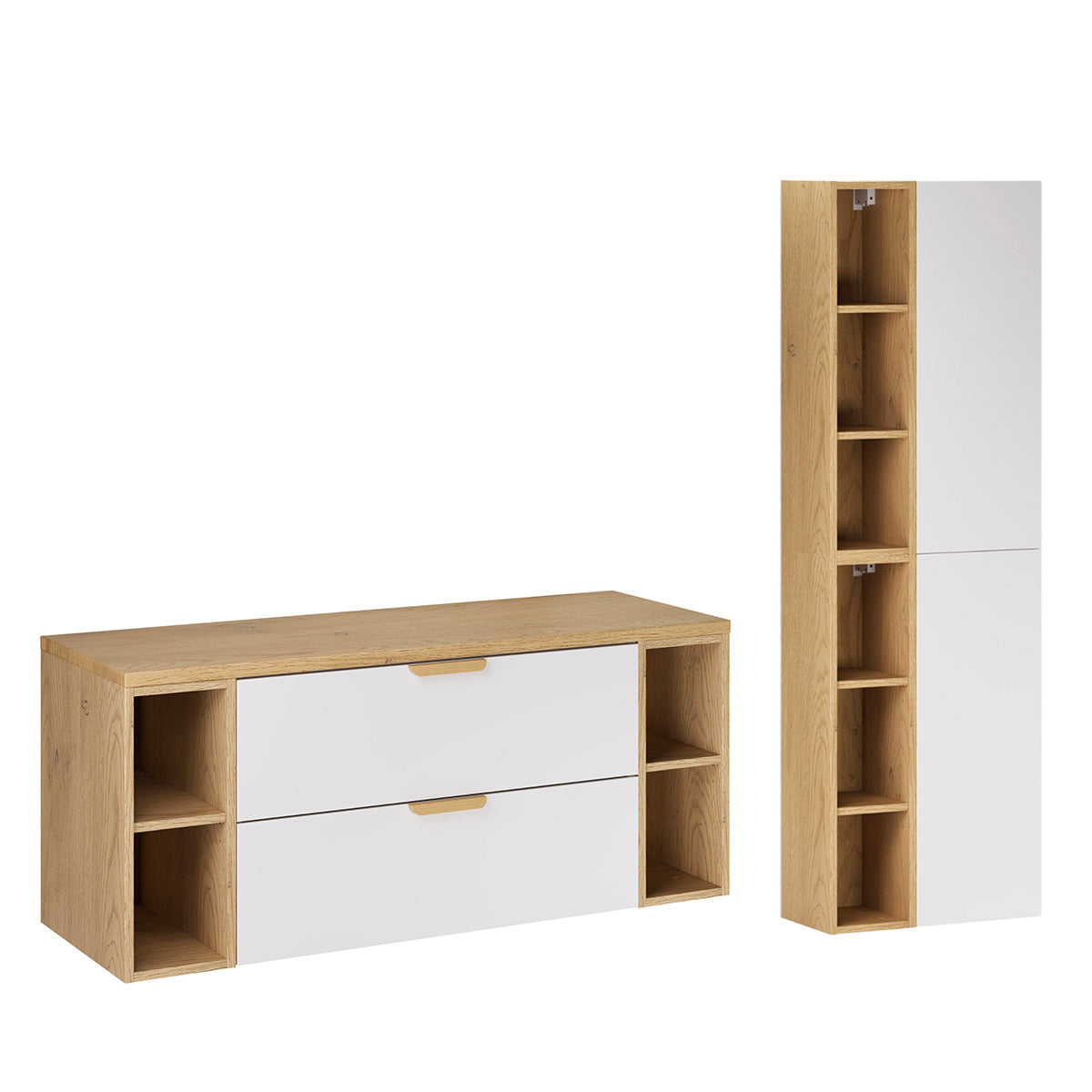 Set Waschtischunterschrank 120cm 4 Nischen Und Säule Oria Mattweiß