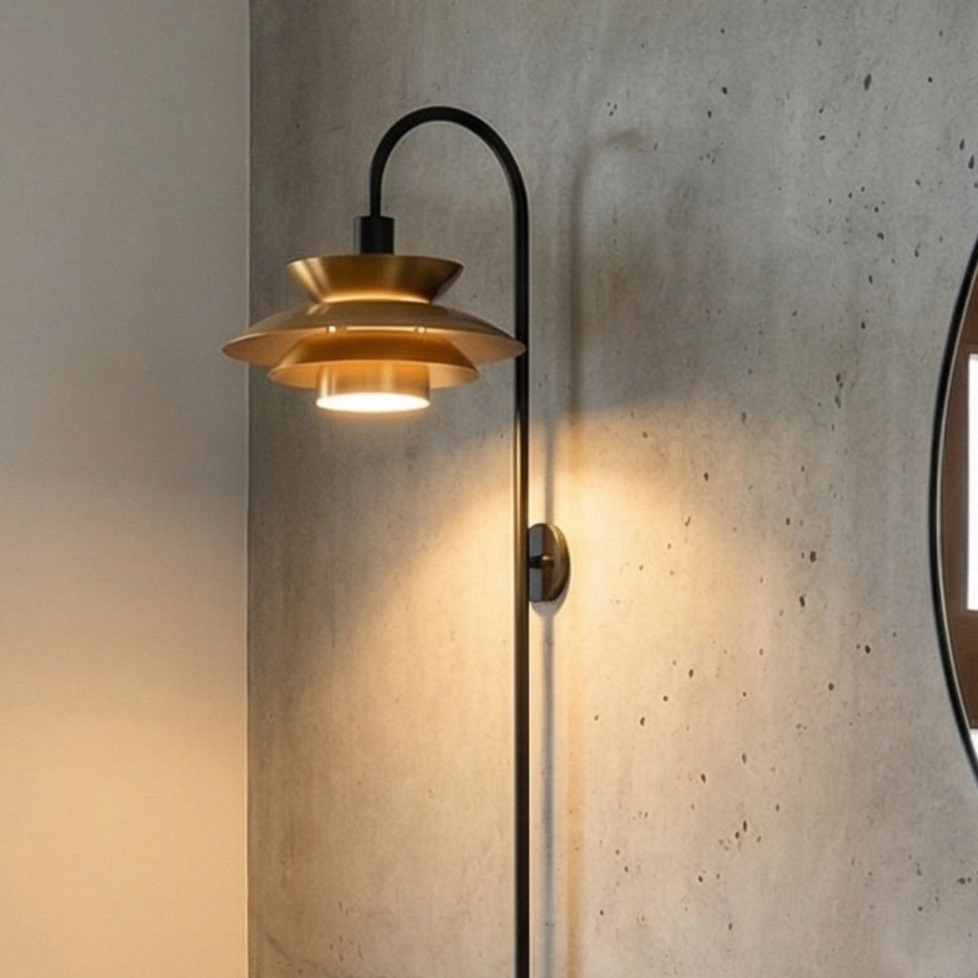 Moderne Wandleuchte Oiz E27 Mit Lampenschirm Aus Goldenem Metall