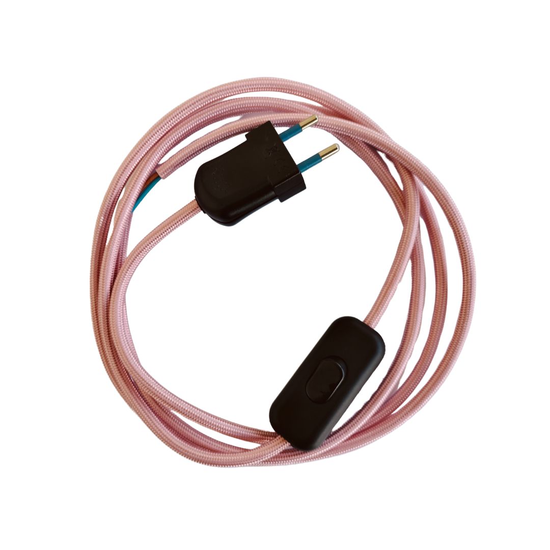 Textilkabel Mit Schalter Und Stecker, Länge 2 M, 2x0,75 Mm Rosa