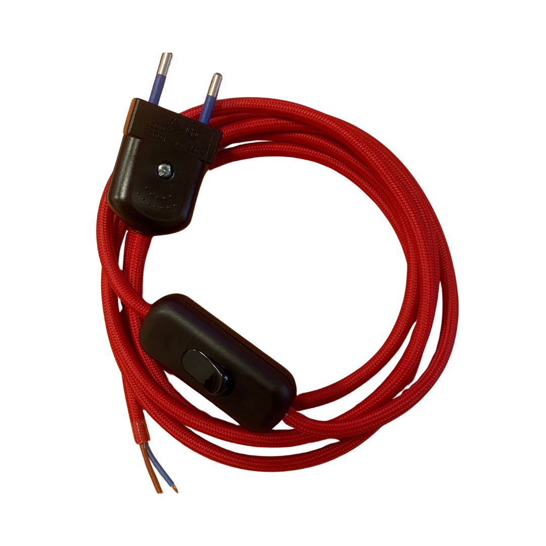 Textilkabel Mit Schalter Und Stecker, Länge 2 M, 2x0,75 Mm Rot