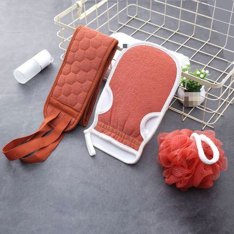 Zwei Sets, Bestehend Aus Einem Rückenduschen-set, Duschgürtel, Duschhandschuhen, Rückenmassagegerät, Geeignet Für Männer Und Frauen, Peelinghandtuch, Badeschwamm, Verdicktem Kombinationsset Und Rotem