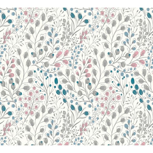 A.S. Création Vliestapete 'Attractive 2' Blume, Blätterranke weiß/rosa/blau 0,53 x 10,05 m