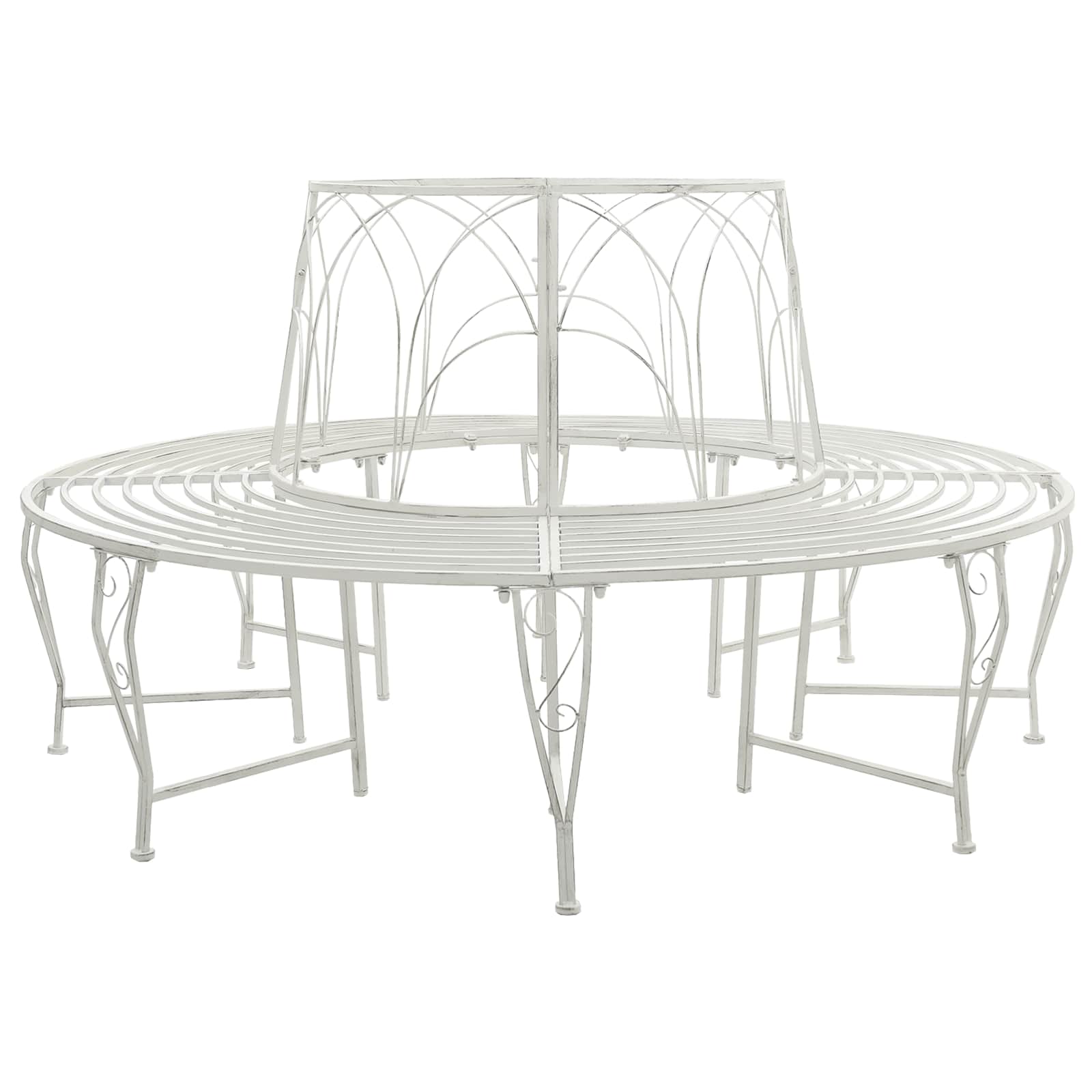 Baumbank 8 -sitzer Ø 160 X 89 Cm Steel Antik Weiß Rund Vidaxl