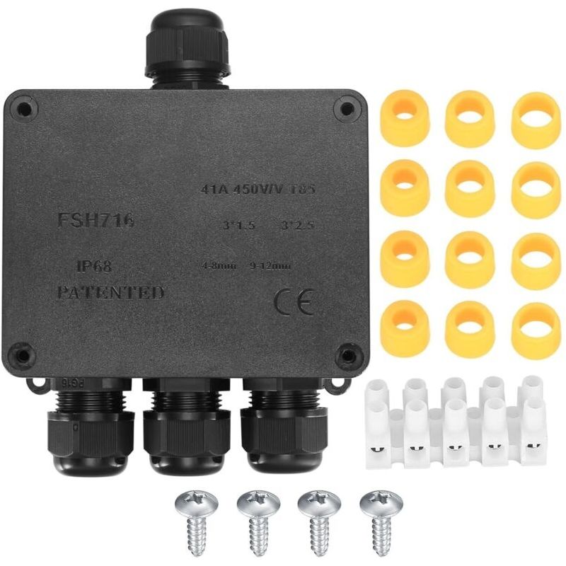 Boîte De Dérivation Étanche Ip68 – Connecteur De Câble 4 Voies Pour Câbles Ø4mm-12mm – Installation Facile Sans Outil – Résistance À L'Eau Pour Extérieur