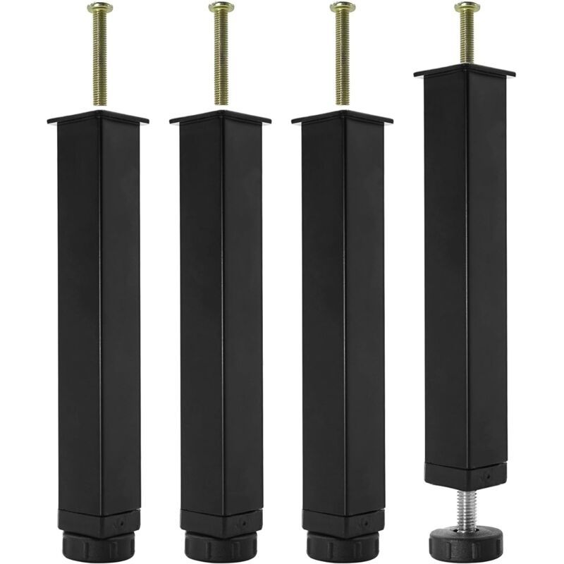 Lot De 4 Pieds De Lit En Métal – Hauteur Réglable 25-27 Cm – Acier Laminé À Froid – Installation Sans Perçage – Design Moderne Noir