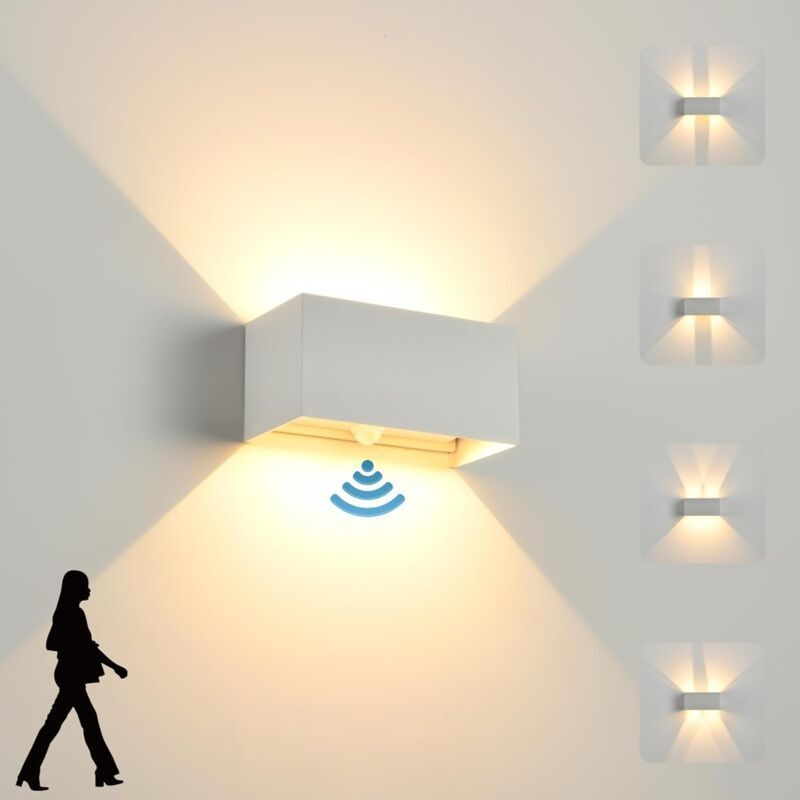 Applique Murale Led Intérieure/extérieure Avec Détecteur De Mouvement, 24 W, Applique Murale Extérieure Étanche Ip 65, Blanc Chaud 3000 K, Angle D'Éclairage Réglable Vers Le Haut Et Vers Le Bas.
