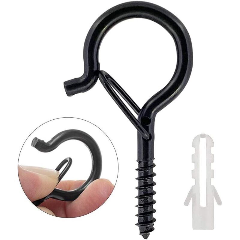 20 Stück Schwarze Schraubhaken, 4 Mm X 55 Mm Robuste Deckenhaken Mit Sicherheitsclip