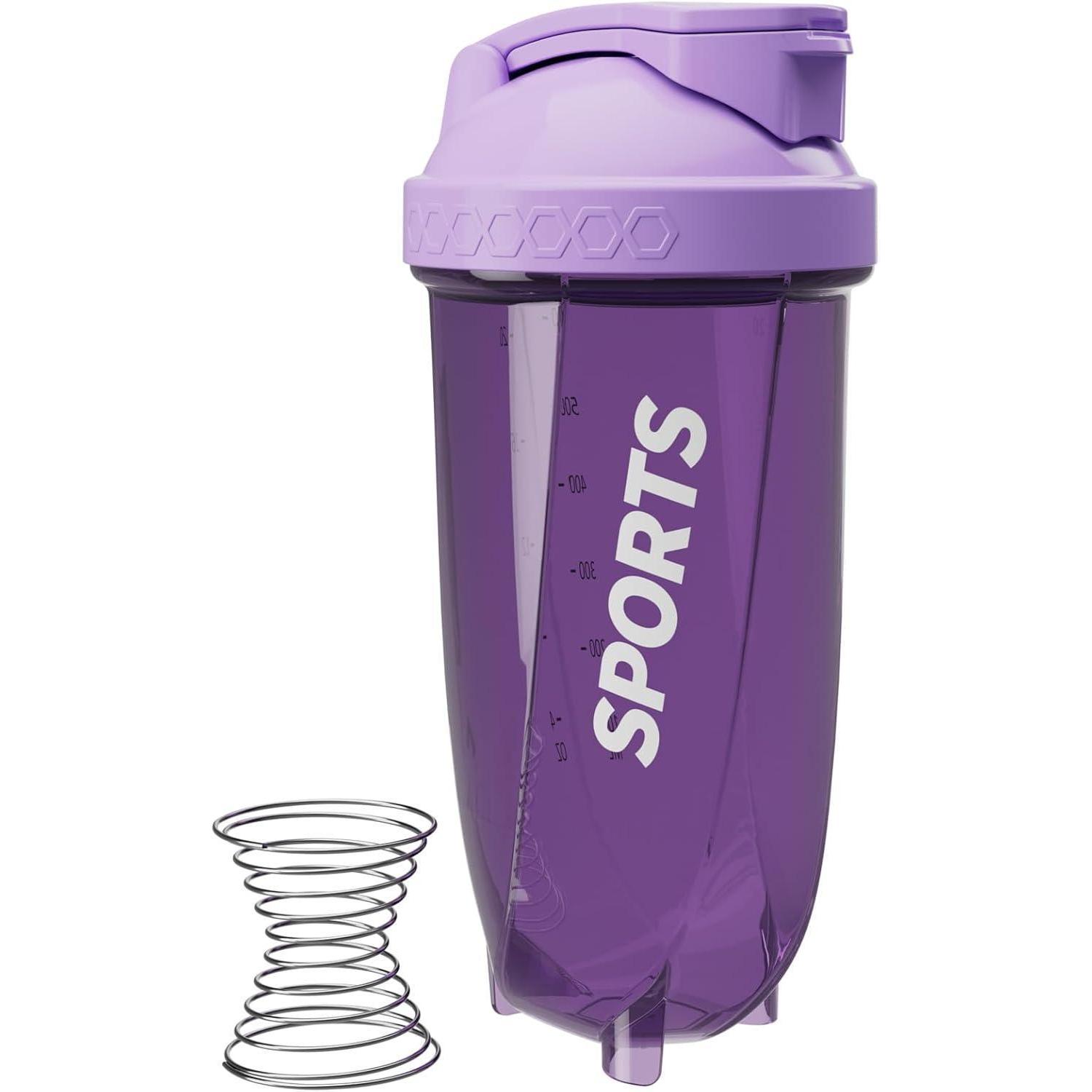 Protein Shaker 600ml Mit Edelstahl-mixball, Verstecktem Griff, Violett