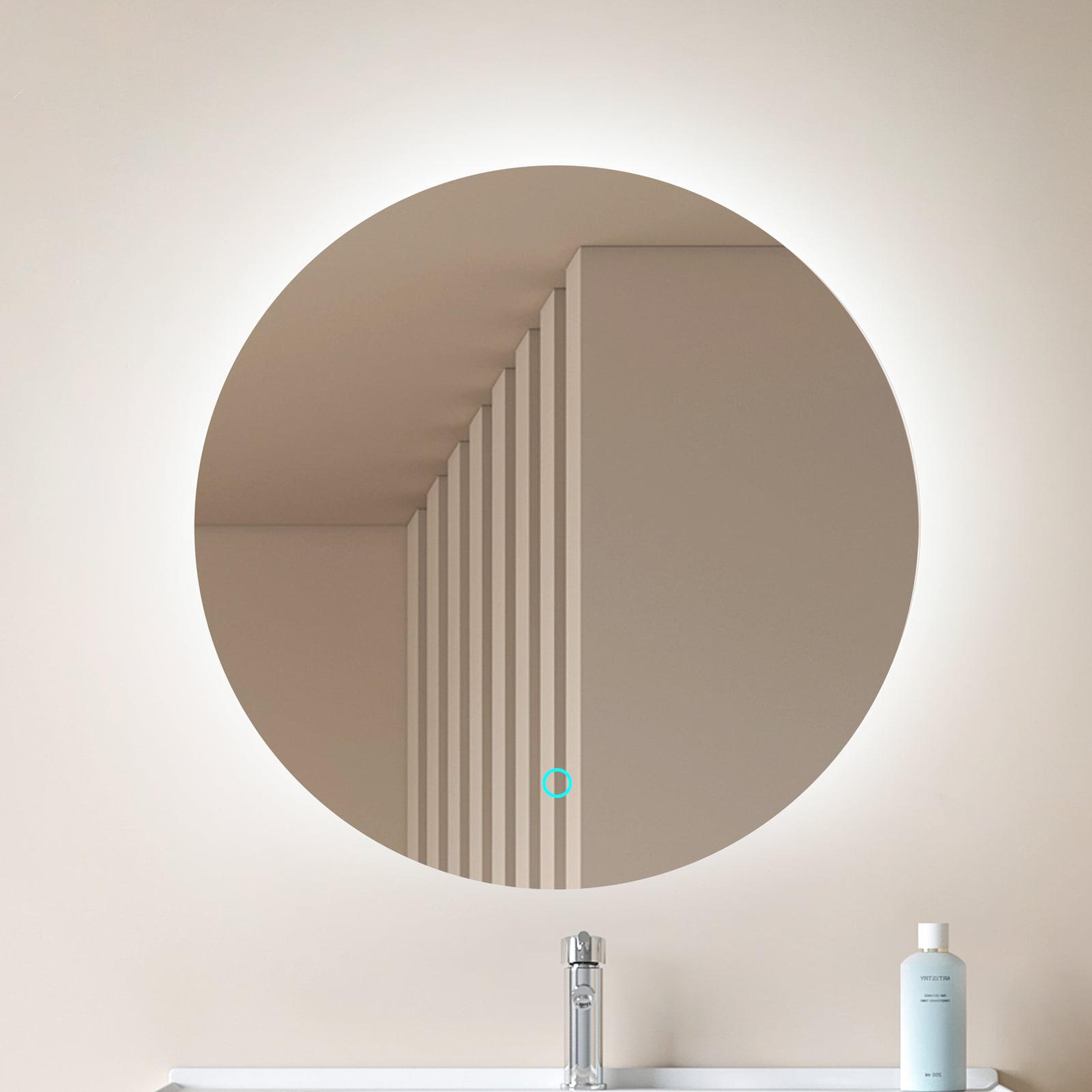 [gebraucht] B-ware Lucande Led-spiegel Celestiel Rund Beheizbar Cct Ø 60 Cm Wandspiegel Chrom