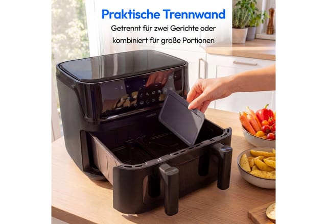 Air Fryer - Medion - P25 Xxl Flex M - Große Kapazität 10,8 L - Separator - 3040 W - Matt Schwarz - 43 X 38,8 X 31,5 Cm