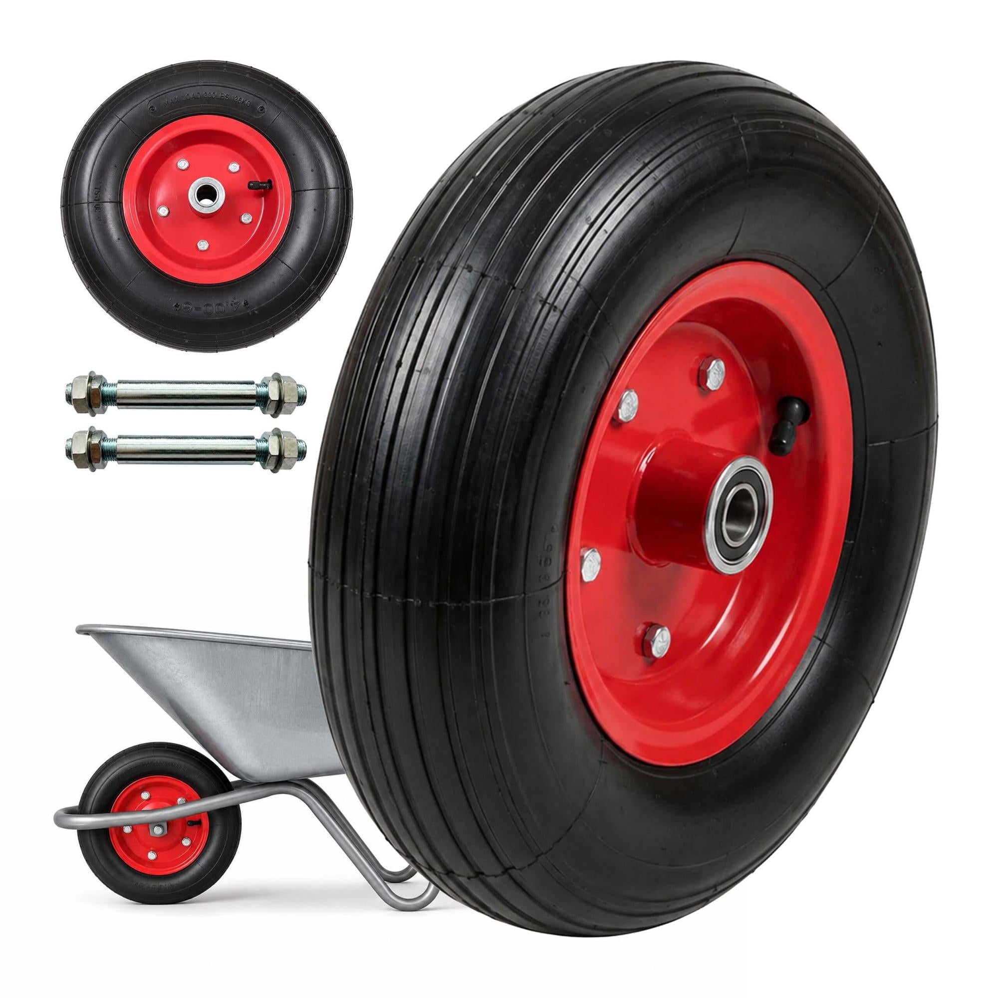 Solid Rubber Wheelbarrow Wheels, 4.00-6, Set Of 2