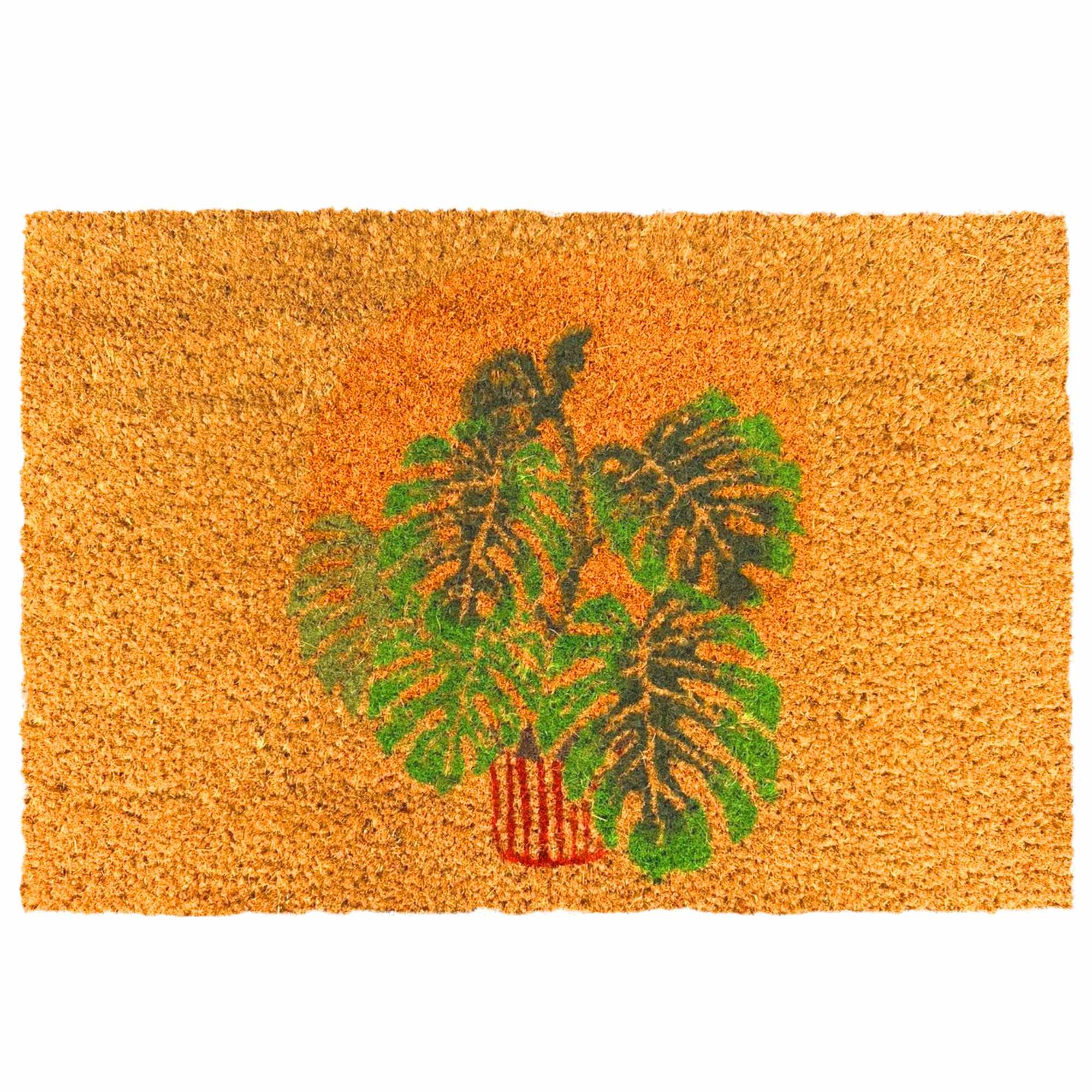 Coconut Fibre Doormat, Botanical Design, 60x40 Cm