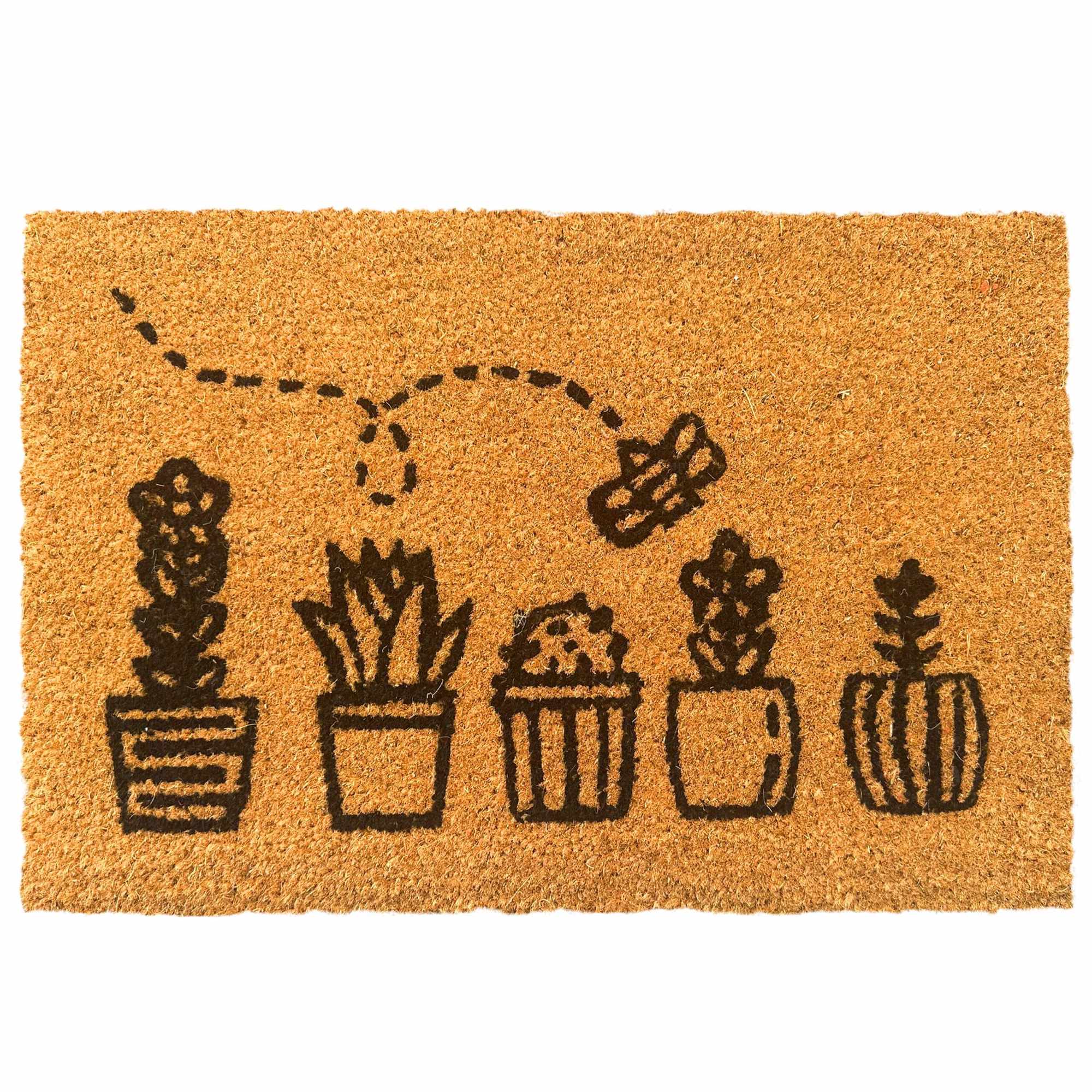 Coconut Doormat, Botanical Design, 60x40 Cm