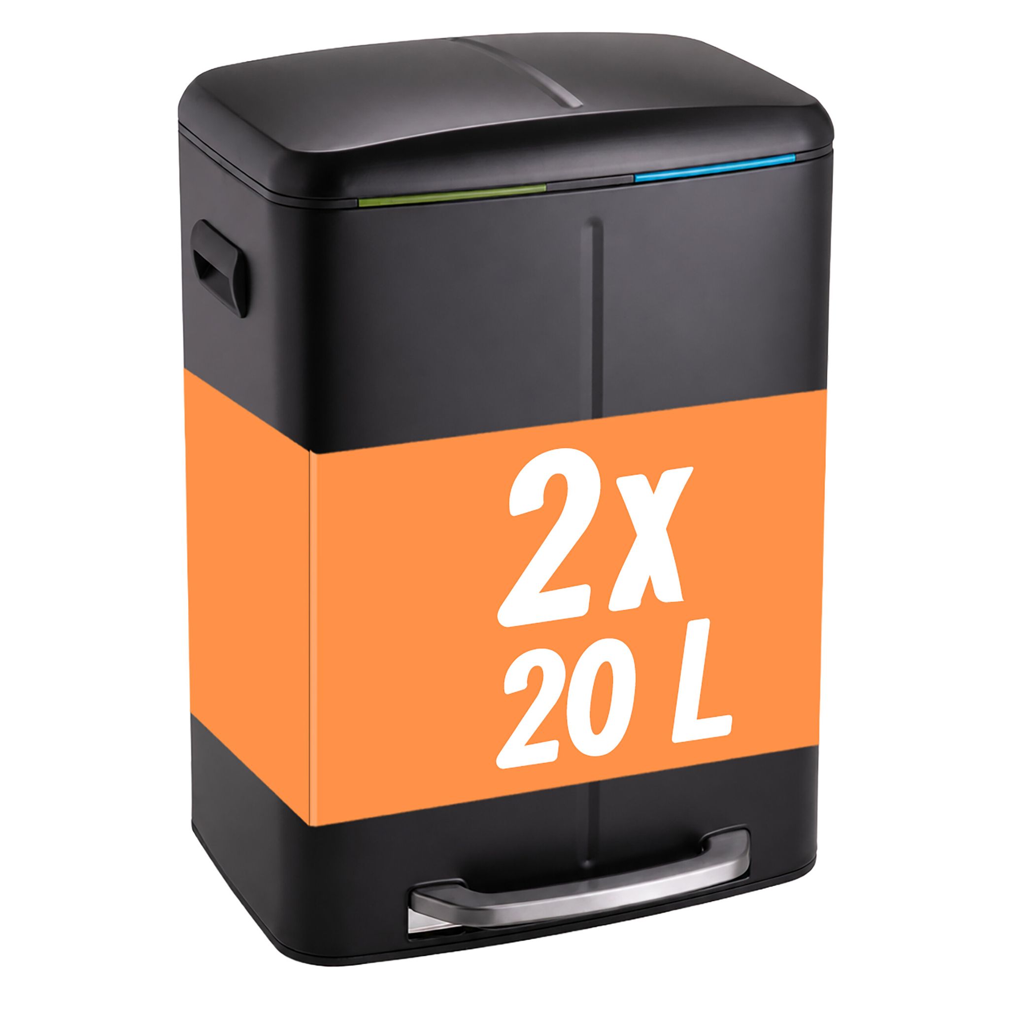 Relaxdays Mülleimer, 2 Fächer, 2x20 L, Entnehmbare Inneneimer, Softclose, Fußpedal, Edelstahl, Treteimer Küche, Schwarz