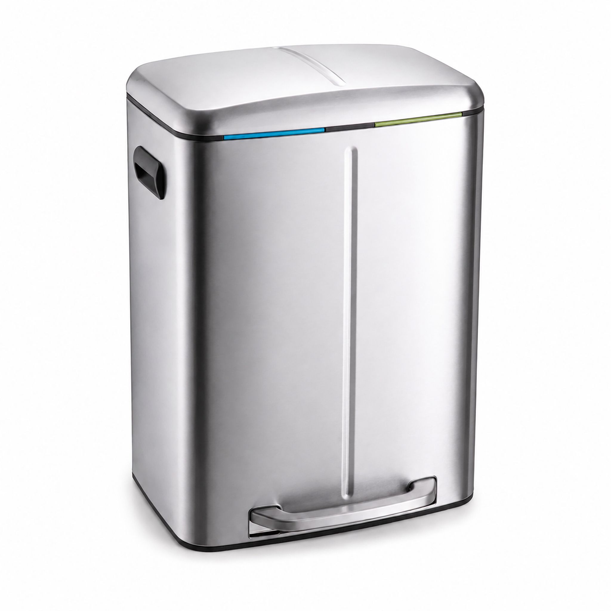 Relaxdays Mülleimer, 2 Fächer, 2x20 L, Entnehmbare Inneneimer, Softclose, Fußpedal, Edelstahl, Treteimer Küche, Silber