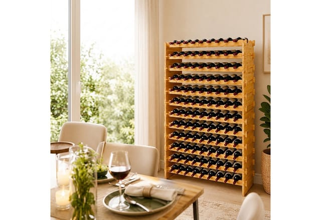 Relaxdays Weinregal, 108 Flaschen, Bambus, Hxbxt: 159 X 85 X 25,5 Cm, Rot- & Weißwein, Stapelbares Flaschenregal, Natur