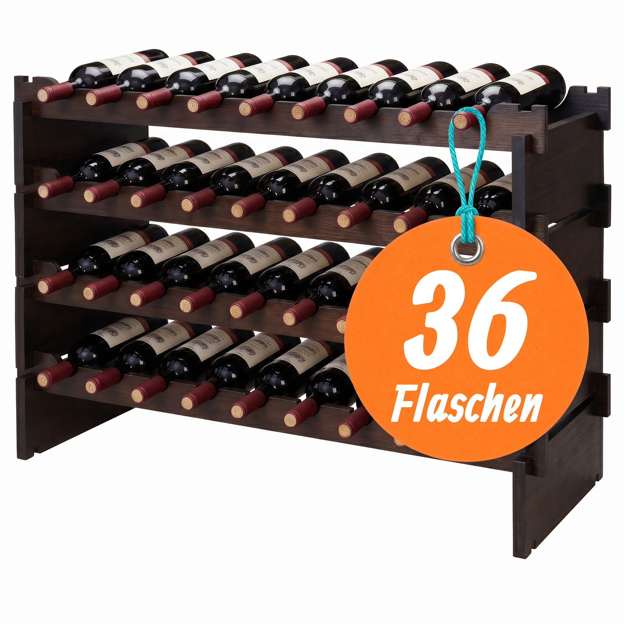 Relaxdays Weinregal, 36 Flaschen, Bambus, Hxbxt: 55 X 85 X 25,5 Cm, Rot- & Weißwein, Stapelbares Flaschenregal, Braun