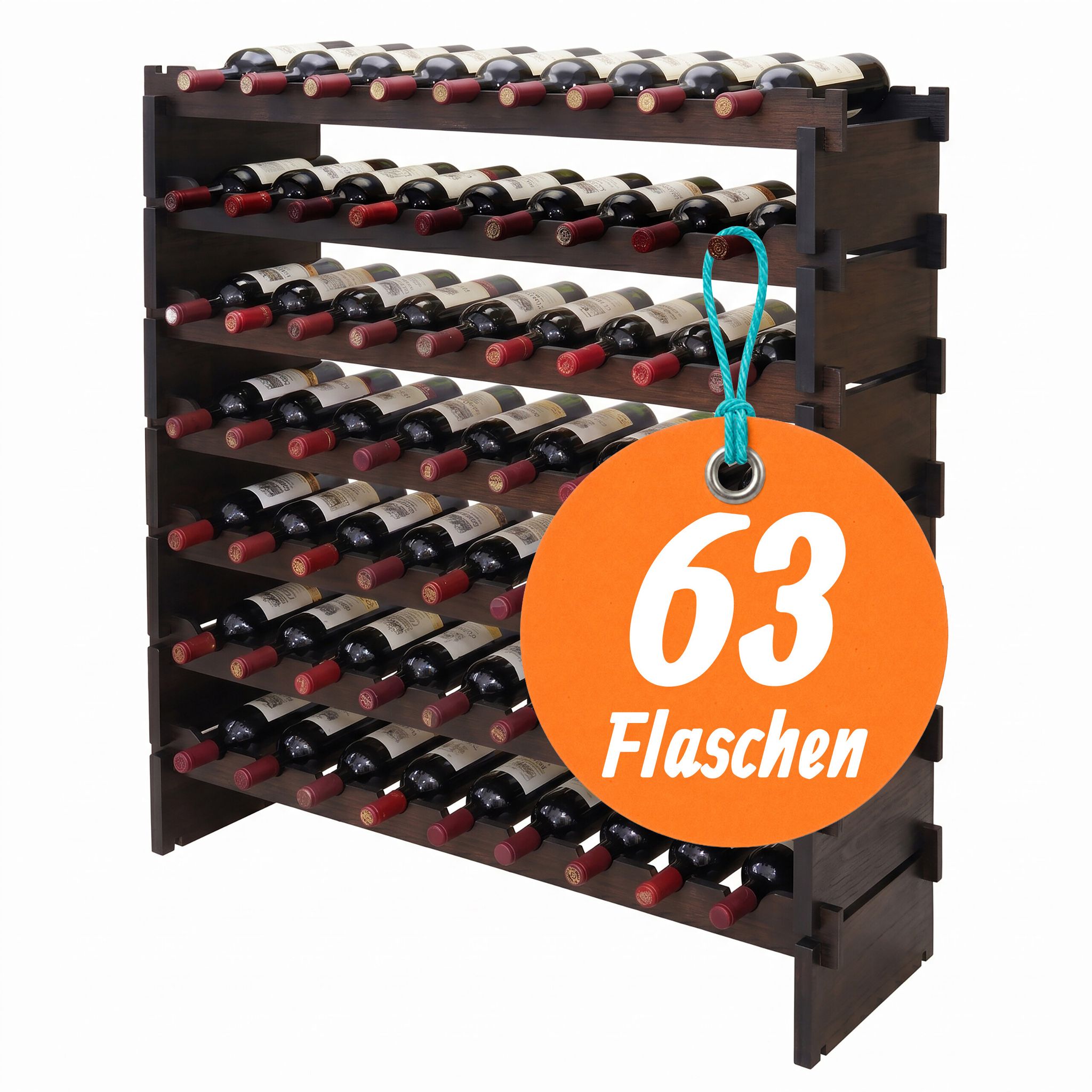 Relaxdays Weinregal, 63 Flaschen, Bambus, Hxbxt: 94 X 85 X 25,5 Cm, Rot- & Weißwein, Stapelbares Flaschenregal, Braun