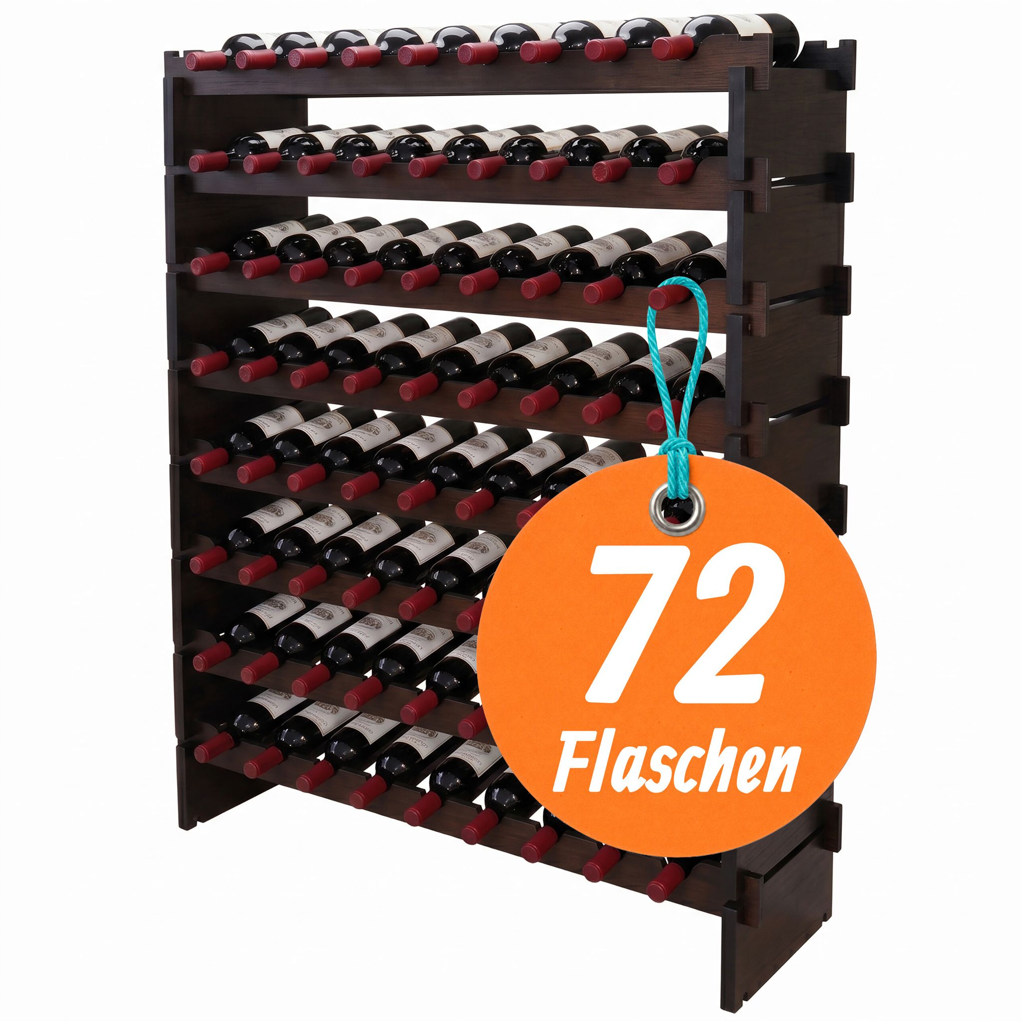 Relaxdays Weinregal, 72 Flaschen, Bambus, Hxbxt: 107 X 85 X 25,5 Cm, Rot- & Weißwein, Stapelbares Flaschenregal, Braun