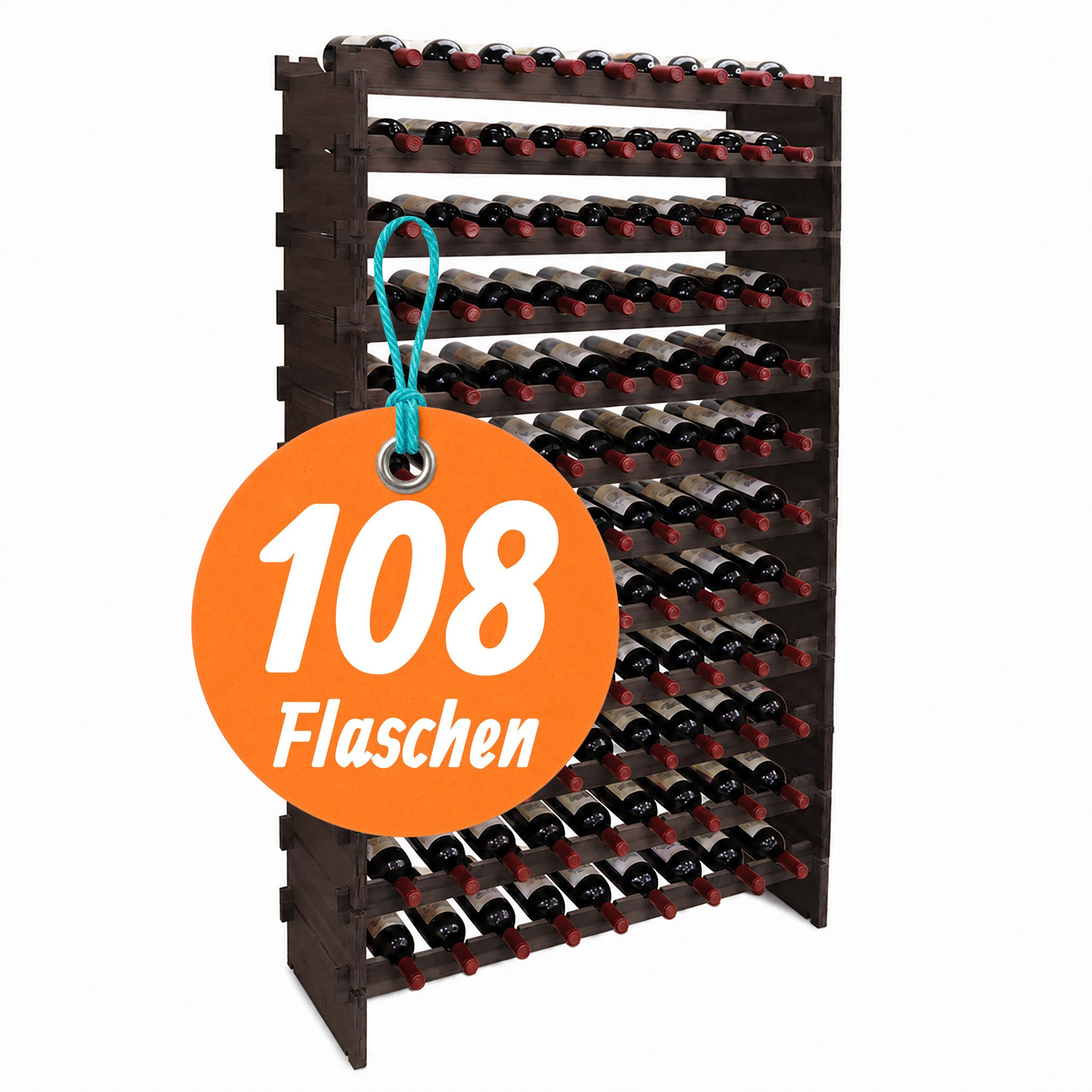 Relaxdays Weinregal, 108 Flaschen, Bambus, Hxbxt: 159 X 85 X 25,5 Cm, Rot- & Weißwein, Stapelbares Flaschenregal, Braun
