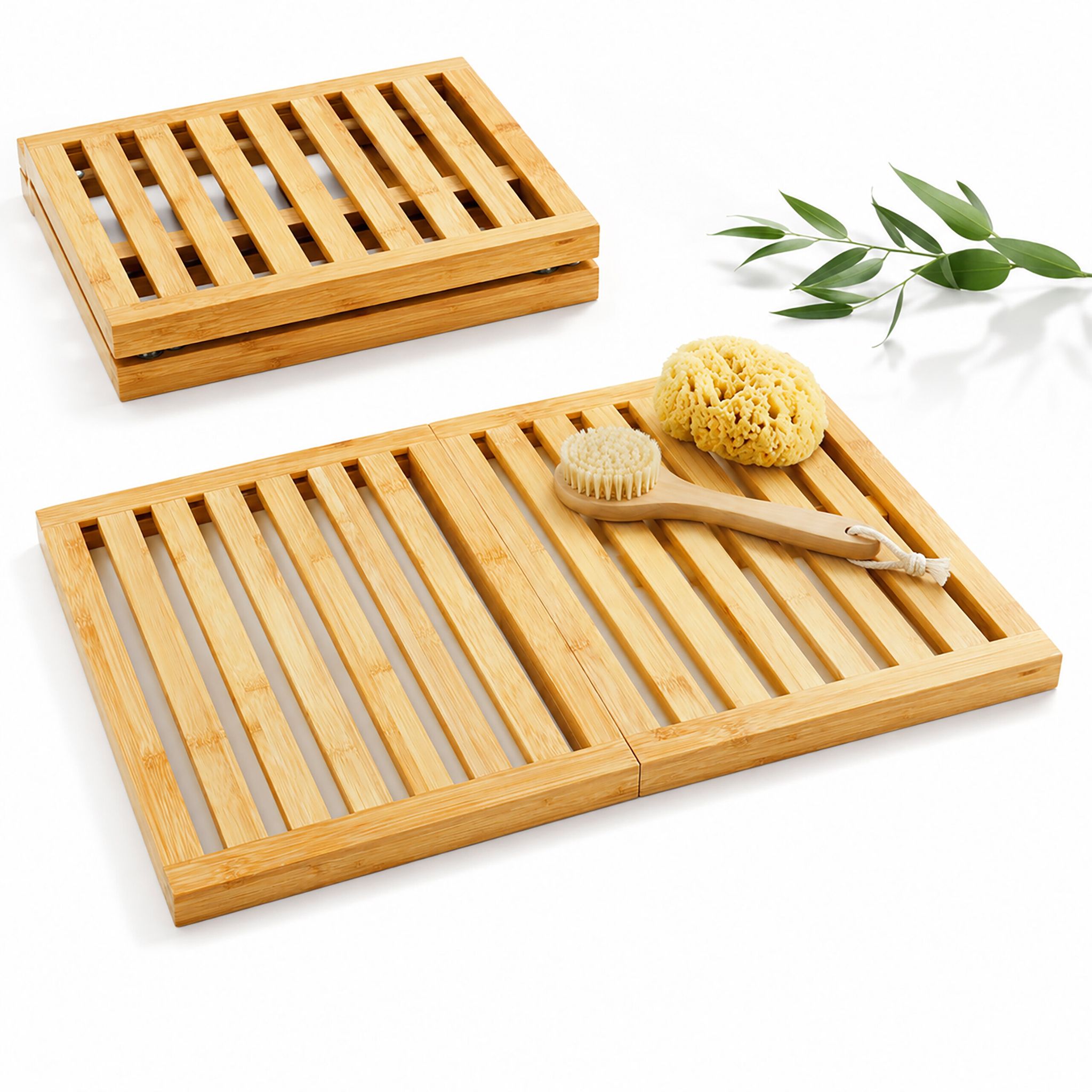 Relaxdays Bambus Badematte, 59,5x39 Cm, Rutschfest, Klappbar, Indoor, Outdoor, Badewanne, Dusche, Sauna, Baderost, Natur