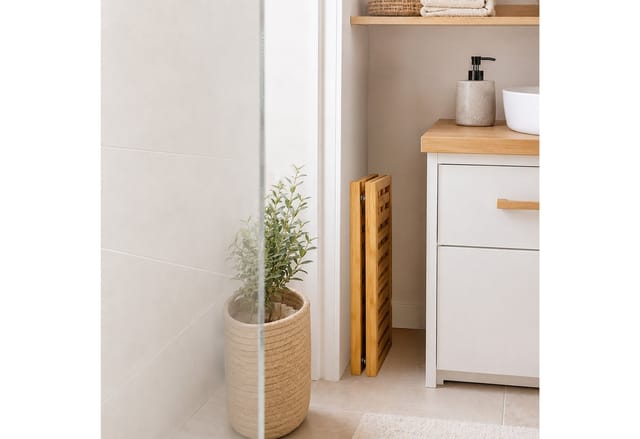 Relaxdays Bambus Badematte, 59,5x39 Cm, Rutschfest, Klappbar, Indoor, Outdoor, Badewanne, Dusche, Sauna, Baderost, Natur