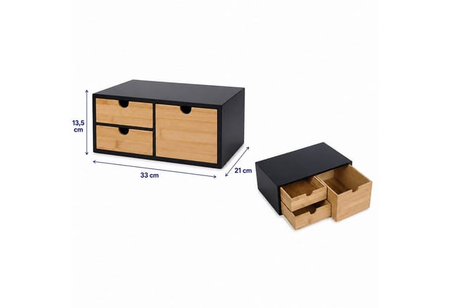 Relaxdays Schubladenbox, Bambus & Mdf, 3 Schubladen, H X B X T: 13,5 X 33 X 21 Cm, Schreibtisch Organizer, Schwarz/natur