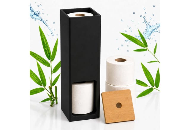 Relaxdays Toilettenpapier Aufbewahrung, 4 Rollen, Hxbxt: 46,4 X 14 X 14 Cm, Toilettenpapierhalter Stehend, Schwarz/natur