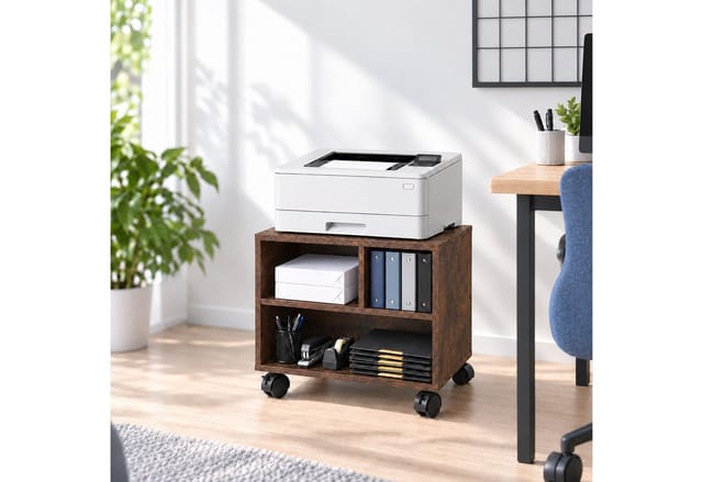 Relaxdays Druckerständer Schreibtisch, Mit Rollen, 3 Fächer, Regal Für Drucker, Druckerhalter, Hbt: 35x30x40 Cm, Braun