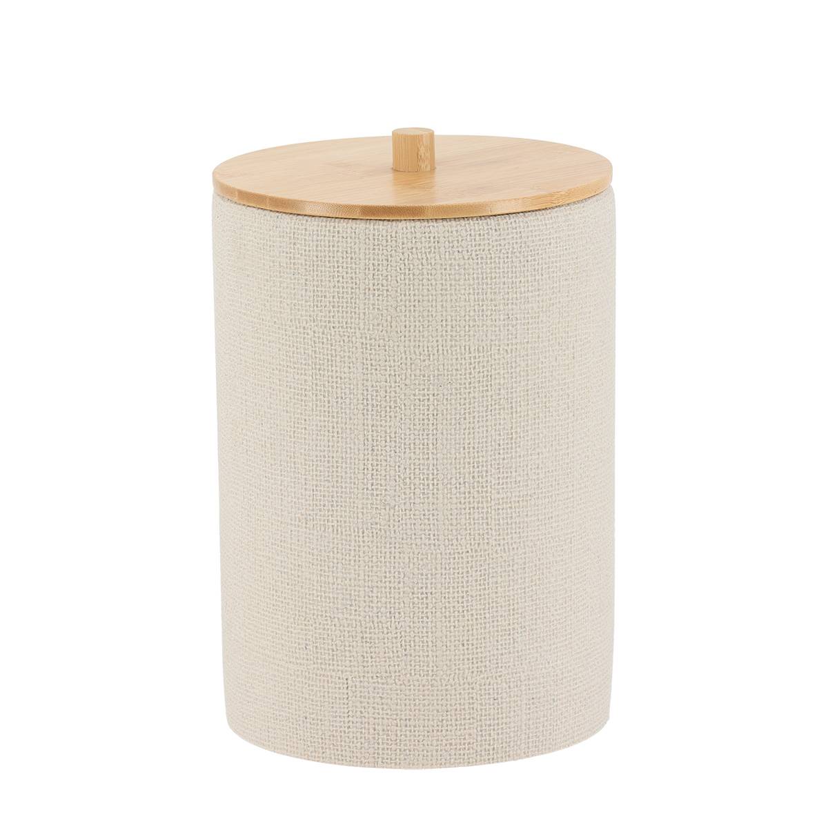 Runder Mülleimer Aus Polyresin In Netzoptik Mit Bambusdeckel, 4 L – Naturfarben - Tendance
